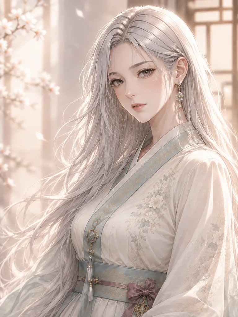 한복의 선을 살린 현대 복식을 입고 선 하연